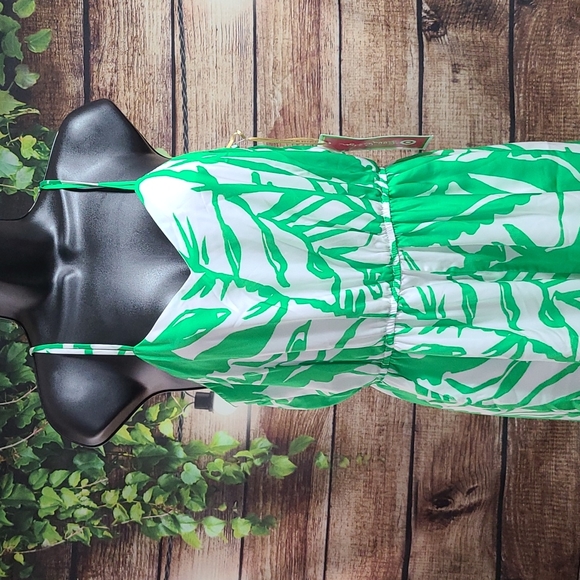 Lilly Pulitzer for Target Green & White Tropical Palm Jumpsuit-Extra Small - Picture 2 of 6